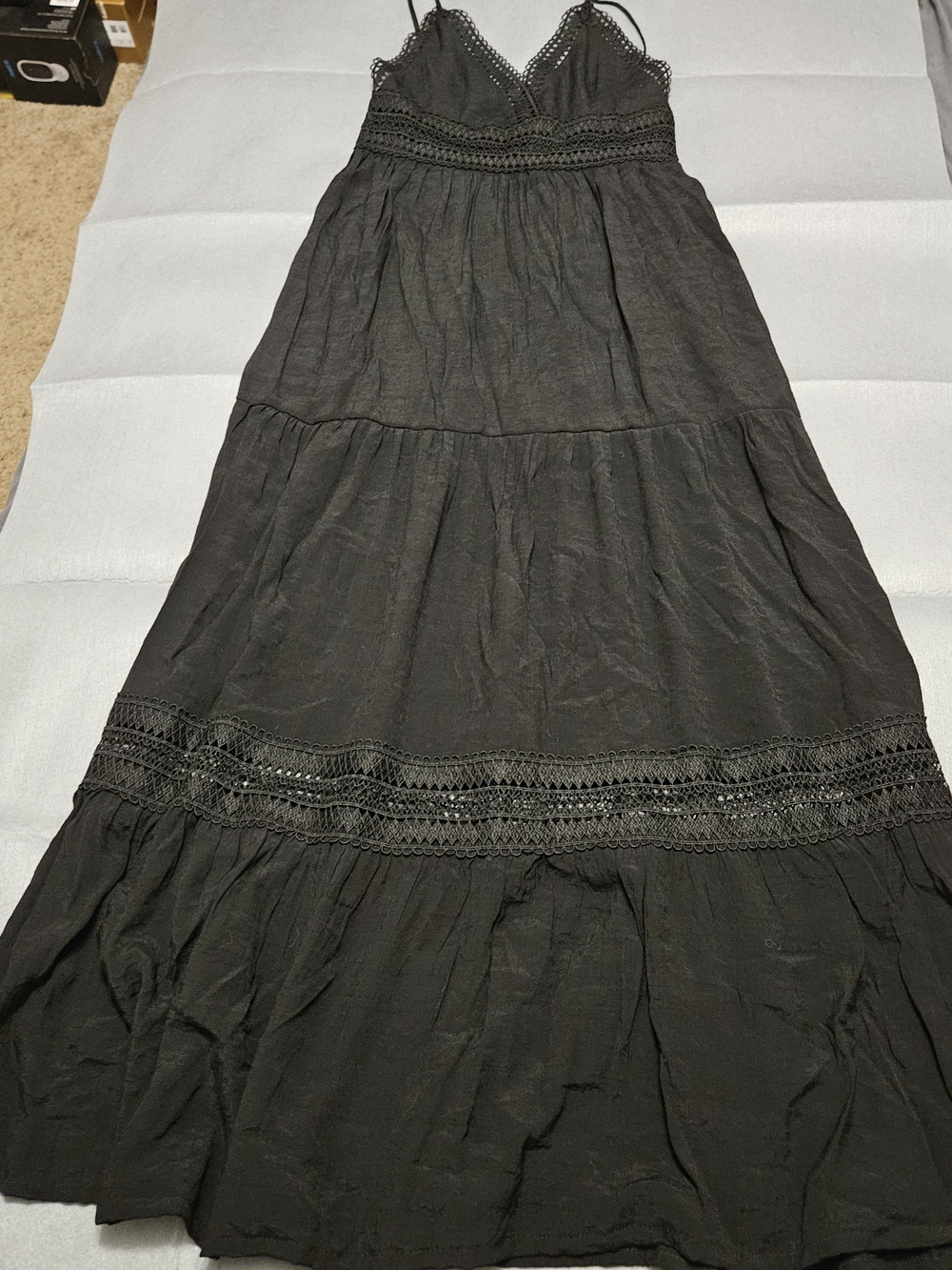 Francesca's Collections Black Crochet-Trim Maxi Dress M Festival Boho Witchy